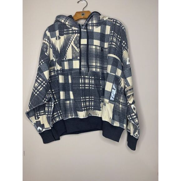 Polo Ralph Lauren Womens Geometric Patchwork Fleece Hoodie Black